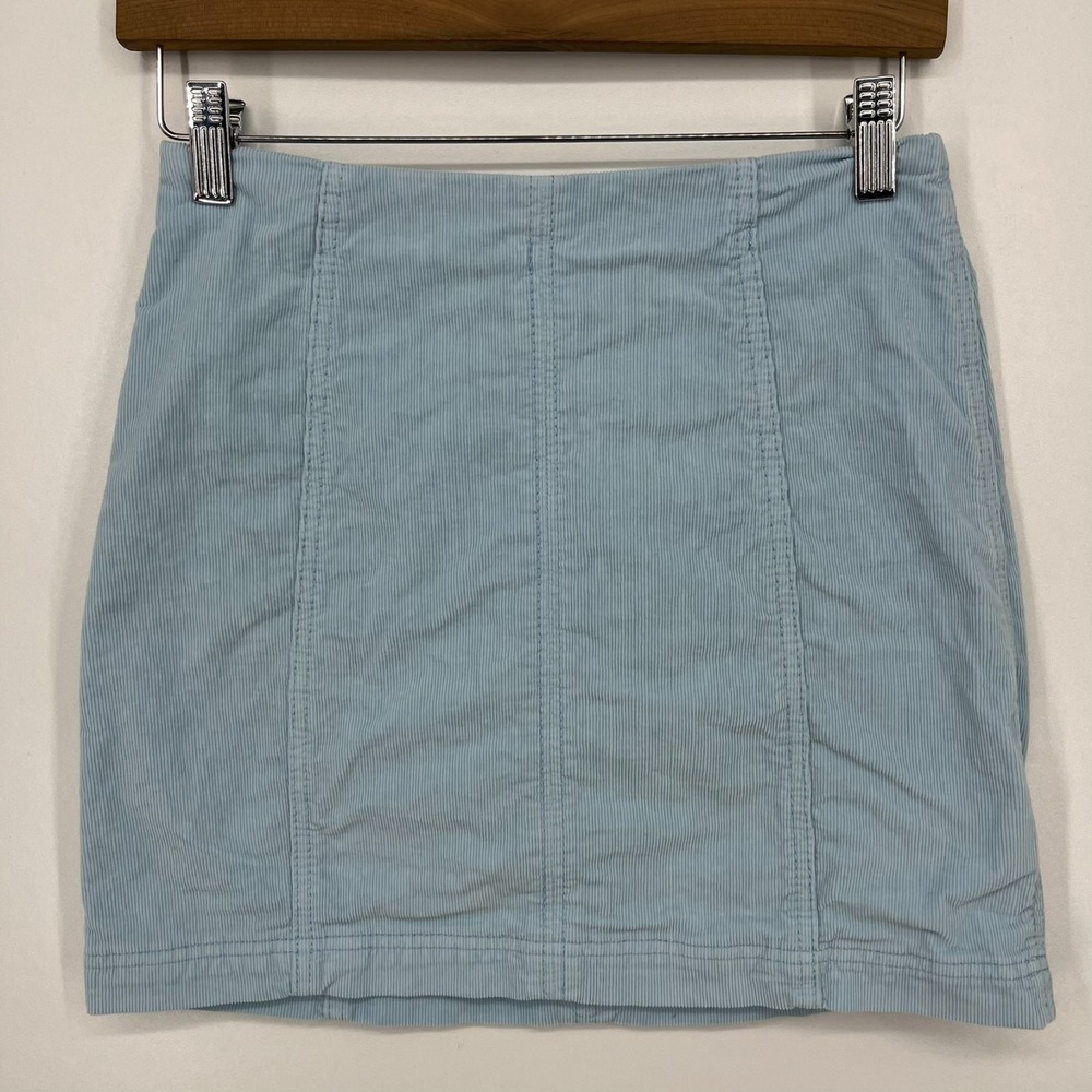 Free‎ People Mini Corduroy Skirt Women's Size 4 Light Blue Zip Short Length